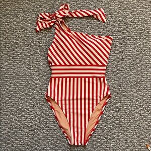 J.Crew Red and White One-Shoulder One-Piece Swimsuit